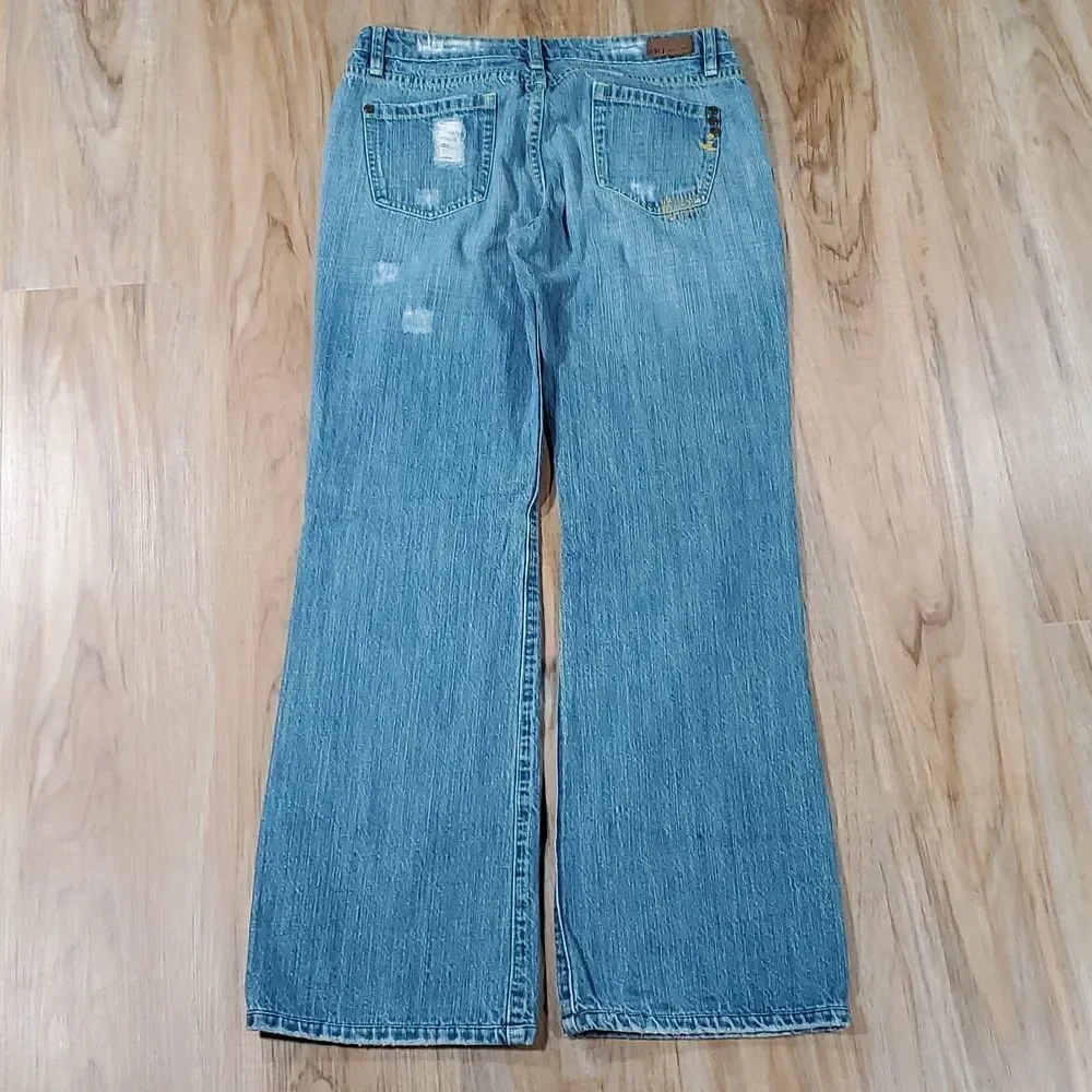 💜Vintage Iris Blue Distressed Boot Cut Jeans Size 9/30